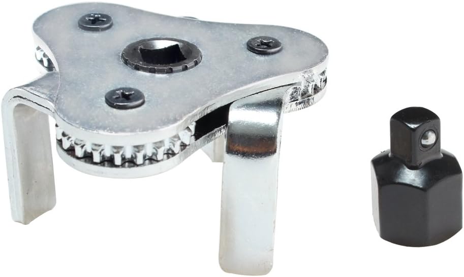 Yuzlder 3-Jaw Two Way Auto-Adjustable Oil Filter Wrench, 3/8" & 1/2" Drive for 2-1/2" To 4-3/4" Diameter Spin-On Oil Filter-3 Leg Claw for Removing Motorcycles Cars Trucks and Heavy Duty oil filters
