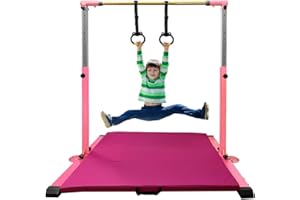 JC-ATHLETICS Gymnastic Kip Bar,Kids Girls Junior Ages 3-15,3' to 5' Adjustable Height,Home Gym Equipment,Home Training,1-4 Levels,260lbs Weight Capacity