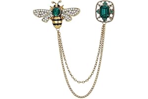 Vintage Honey Bee Brooch Pins for Women Men CZ Crystal Lapel Pin Badge Hanging Tassel Chains Collar Brooches Pin Shirt Collar
