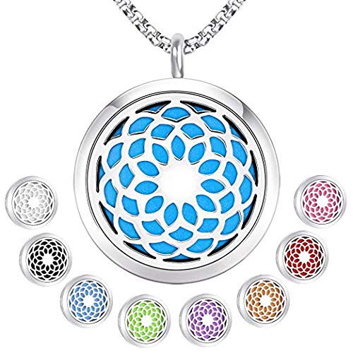 Essential Oil Diffuser Pendant Necklace,Stainless Steel Aromatherapy Diffuser Magnetic Locket Necklaces with 27.6\
