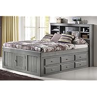 Discovery World Furniture Charcoal Full Bookcase Captain Bed with 6 Drawer Storage on ONE Side