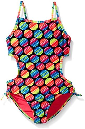 Angel Beach Girls' Big Girls Sunrise Dot Cut Out Monokini One Piece Swimsuit, Dot Print, 7