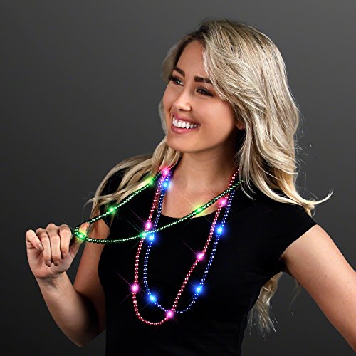 Light Up LED Mardi Gras Bead Necklaces in Multicolor Assortment (Set of 12)