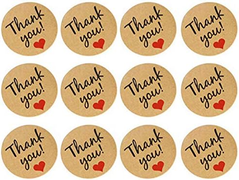 Thank You Stickers, 120Pcs Labels Sealing Sealing Stickers - Round Kraft Paper Sealing Craft - with Red Heart - for Baby Shower/Party/Wedding/Thank You Cards (10sheets/120pcs)