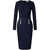 GRACE KARIN Women's 2026 Fall Henly V Neck Business Work Dress Long Sleeve Bodycon Midi Elegant Office Sheath Dress
