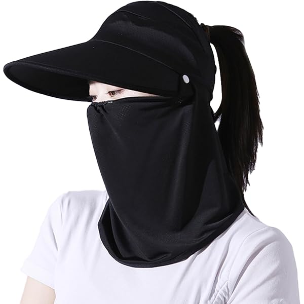 Sun Hat with Neck Flap, Detachable Visor Wide Brim UV