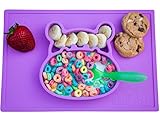 Silicone placemat and baby plate tray for infants toddlers and kids - these portable hippo happy mats one piece bowl suctions and fits to most tables highchair non slip baby feeding FDA Approved .