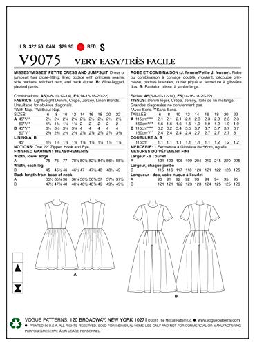 Vogue Patterns V9075A50 Misses'/Misses' Petite Dress and Jumpsuit