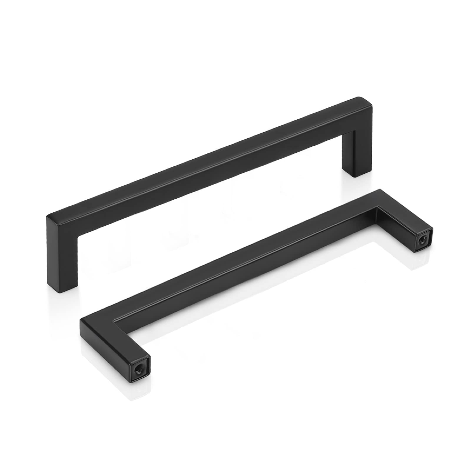 PinLin 5 Pack Kitchen Door Handles 160mm Hole Centre Flat Black Cabinet Handles Stainless Steel Square Cupboard T Bar Handle (Screws Included)