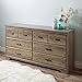 South Shore Versa Collection 6-Drawer Double Dresser, Weathered Oak with Antique Handles