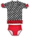 RuffleButts Little Girls Red & Black Polka Dot Ruffled Rash Guard Bikini - Red/Black - 4T
