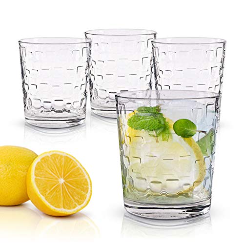 Emenest Clear Drinking Glasses (Set of 4 12.5oz) | Real Glassware with Heavy Base | 4 Double Old Fashioned Drinkware Tumbler Set For Water, Whiskey, Cocktails | Best Kitchen Gift - Thumbnail 7