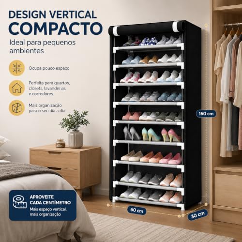 Sapateira Desmontável Preta 9 Prateleiras Organizador de Sapatos