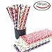 100 Pcs Biodegradable Christmas Paper Straws Striped Drinking Straws Polka Dot Straw for Christmas Birthday Wedding Thanksgiving Celebration Parties(Dots Stars Snows Hats, 7.8’’ tall)