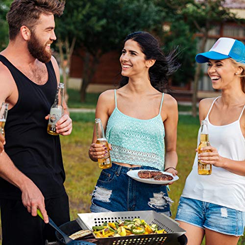 Ranphykx Vegetable Grill Basket - Safe/Clean Porcelain Enameled BBQ Grilling Basket (Large 12"x12"x3") for Veggies, Kabobs, Seafood, Meats - Stainless Steel - Thumbnail 6