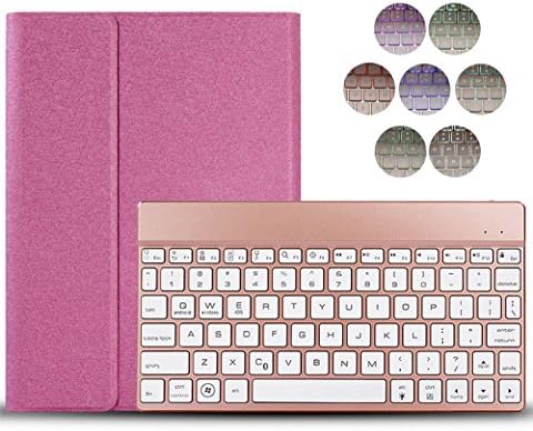 iPad Case with Keyboard,Genjia Luxury Leather Folio Flip Magnet Closure Folding Stand Tablet Protective Cover Detachable Wireless Bluetooth Alloy Keyboard Backlight for 2017 iPad Pro 10.5 (Hot Pink)