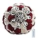 Amoleya 7 Inch Customization Romantic Burgundy Wedding Bride Holding Bouquet with Satin Roses and Rhinestones