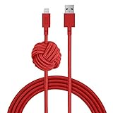 Native Union NIGHT Cable - 10ft Ultra-Strong Reinforced [Apple MFi Certified] iPhone / iPad Lightning to USB Charging Cable with Weighted Knot (Red)