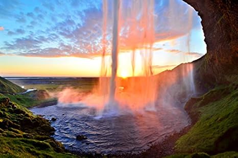 Amazon Com Sunset Curtain Call At Seljalandsfoss Iceland Nature Poster Canvas Art Print 36x24inch Posters Prints