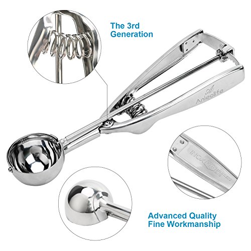 Anleolife Stainless 18/8 Ice Cream Scoops Cookies Scoopers Melon Baller Cupcake Top Maker Set of 3, for Candy Dough Batter, LIFETIME Guarantee