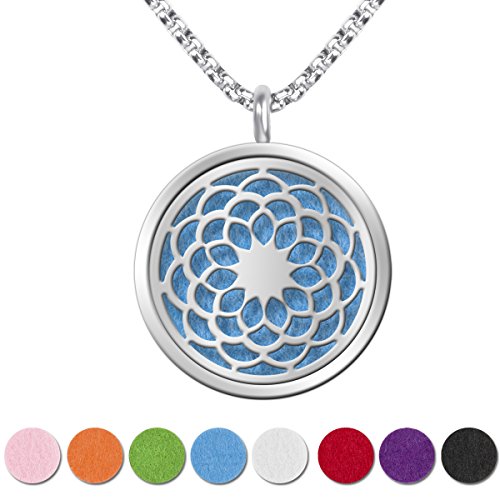 Essential Oil Diffuser Pendant Necklace,Stainless Steel Aromatherapy Diffuser Magnetic Locket Necklaces with 2