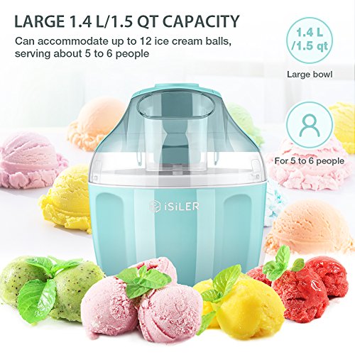 Ice Cream Maker, iSiLER 1.5 Quart Ice Cream Machine With LCD Timer, 3 Pints Gelato Ice Cream Maker for Kids, Automatic Frozen Yogurt, Soft-Serve Ice Cream, Custard, Sorbet, Dessert Maker for Home