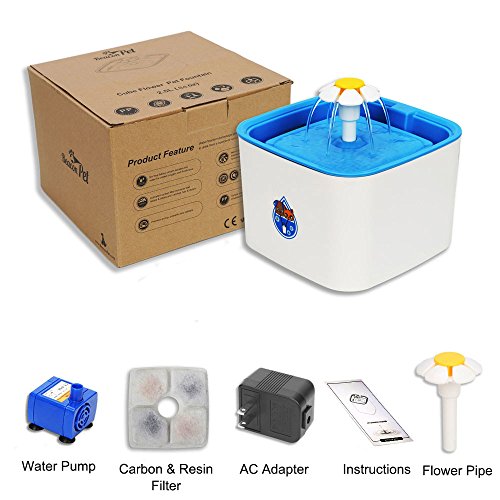 Flower Cat Water Fountain, 2.5L Quiet Cat Drinking Fountain - Automatic Electric Pet Water Fountain for Cats - Cat Drinking Water Fountain with Square Triple Action Filter - 85 oz Cat Fountain - Thumbnail 7
