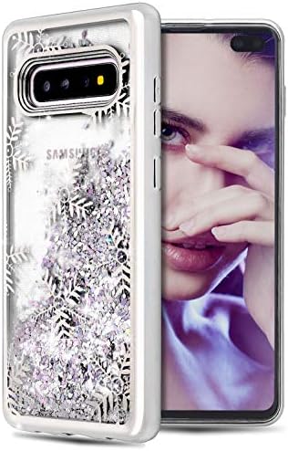 for Galaxy S10 Plus Case,WORLDMOM Flowing Liquid Floating Sparkle Colorful Glitter Quicksand Waterfall TPU Protective Phone Case for Samsung Galaxy S10 Plus [6.4 Inch 2019],Snowflakes/Silver