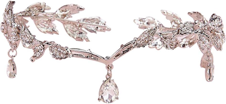 Bodhi2000 Women Head Chain Olive Leaves Waterdrop Pendent Hair Accessories Headpiece for Wedding Party