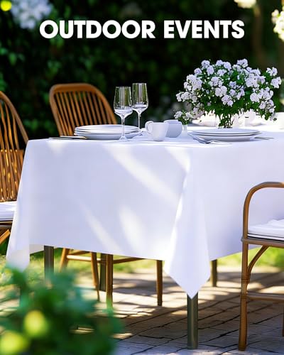 2 Pack Rectangle Table Cloth 60" x 102" – Durable Polyester Tablecloth Offers Reusable & Washable Protection, Ideal for Outdoor Party, Picnic, Wedding, Banquet and Birthday (White, 60"x102")