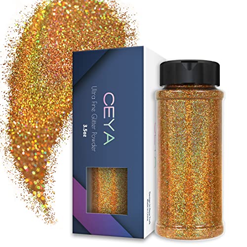 Ceya 3.8oz/ 110g Holographic Ultra Fine Glitter Powder Laser Rose Gold Glitter 1/128”0.008” 0.2mm for Slime Epoxy Resin Craft Tumbler Jewelry Nail Art Festival Makeup Scrapbook Painting Wedding Cards