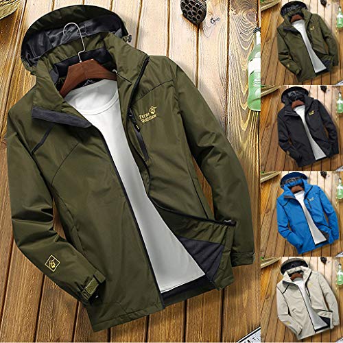 Aurorax Raincoats Waterproof Jacket Plus Size,Men Fall Parka,Long Hooded Coat Outwear Zipper Jacket (Army Green3, XL) - Thumbnail 3
