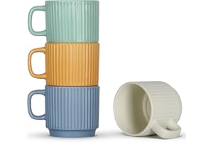 SHOWFULL Stackable Coffee Mugs Set of 4, 7 OZ Ceramics Espresso Cups for Latte Cappuccino Cocoa with Handle, Colorful