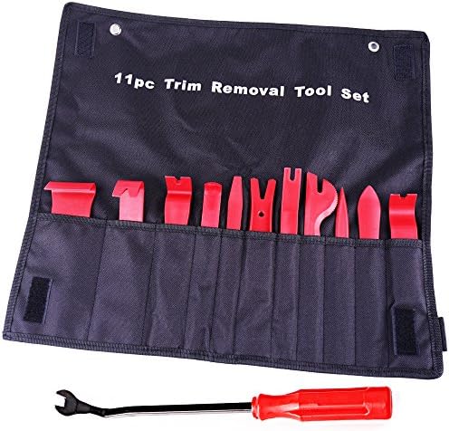 12 Pcs Auto Upholstery Tools, Strong Nylon Door Molding Dash Panel Trim Tool Kit, Durable Nylon Storage Bag - Red