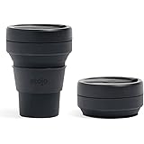 Stojo On The Go Coffee Cup - Mini Collapsible Silicone Travel Cup - Ink Black, 8oz / 236ml - No Straw Included
