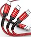 JSAUX USB C Cable Fast Charging, 3-Pack(1ft+3.3ft+6.6ft) USB A to Type C Charger Nylon Braided Cord Compatible with Samsung Galaxy S10 S9 S8 Plus Note 10 9 8,Moto Z,LG V20 G6 G5,Switch and More(Red)