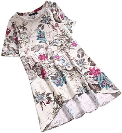 T-Shirt Dress, Womens Floral Printed Dress Summer Casual Irregularity Dress Vintage Short Sleeve Dress Sundress Black