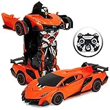 Best Choice Products 1:16 Scale Kids Transforming RC Robot Race Car w/ LED Lights, Orange