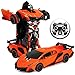 Best Choice Products Kids Interactive Transforming RC Remote Control Robot Drifting Sports Race Car Toy w/ Sounds, LED Lights - Orange