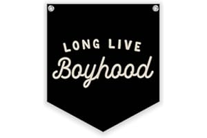 Lacama Long Live Boyhood Linen Banner, Vintage Room Decor,Boy Bedroom Wall Hanging Banner Pennant Flag Decor for Nursery Playroom Toddler Nursery Decor Kids Room,12.4x14 in(Black)