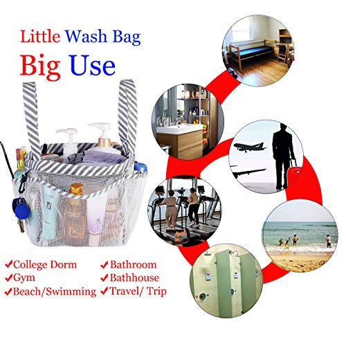Haundry Mesh Shower Caddy Tote, White College Dorm Bathroom Tote with 8 Pockets, Portable Shower