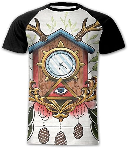 Newfood Ss Surreal Paint of Ancient Clock with Eye Sign and Reindeer Antlers Odd Theme Men's Short Sleeve Raglan T S