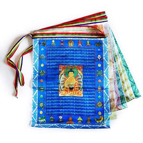 iShyan Tibetan Prayer Flags Outdoor Buddhist Meditation Flag 50pcs Satin Wind Horse Lungta Prayer Flags,11x14 inches