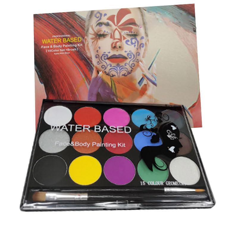 zalati Dress Up Face Paints Set 15 Colors Pretend Play Face Drawing Pigment Board with 2 Painting Brush Safety to Skin for Show Cosplay Halloween Christmas Party