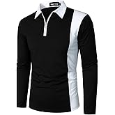 HOOD CREW Mens Long Sleeve Polo Shirts Fashion Color Block Zipper T Shirts