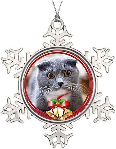 Xmas Ornaments Metal Snowflakes Grey Cat Short-hair Cat Custom Tree Branch Hanging Decoration for Holiday Season