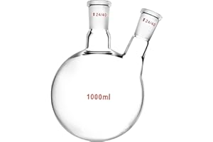 QWORK 1000ml Glass 2-Neck Round Bottom Flask with 24/40 Center and Side Standard Taper Outer Joint
