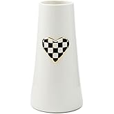 MACKENZIE-CHILDS Ceramic Heart Vase, Unique Decorative Vase, Tall, Black-and-White Courtly Check
