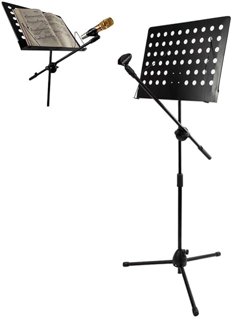 Amazon Co Jp 2 In 1マイクスタンド ミュージックマウント 調整可能な高さ39in ポータブル折りたたみデザインで55 360 回転 シートミュージック用の耐久性のある金属素材 ホーム キッチン