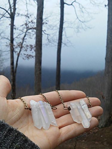 angel aura quartz necklace, aura crystal necklace, quartz crystal necklace, crystal bar necklace, quartz bar necklace, gemstone necklace